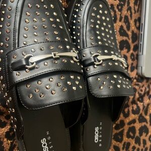 ASOS Black Stud-Detail Slip-On Loafers with Silver Bit